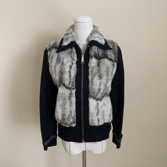 Vintage 60s 70s Mario Sportswear Faux Fur Knit Zip Up Jacket Leather Straps Rock - Picture 1 of 12
